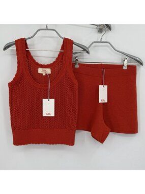 Kilte Collection Matching Set Hailey Crochet Tank & Alex Shorts Cherry Red 0/XS